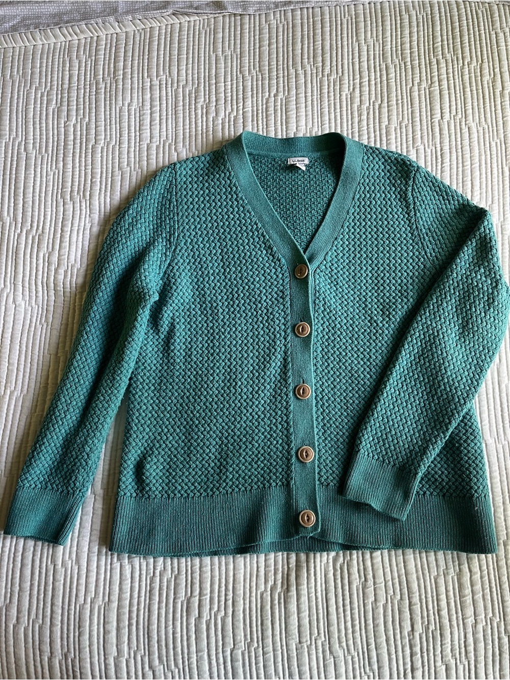 L.L. Bean Teal Knit Button-Front Basketweave Cotton Women's Cardigan 2x